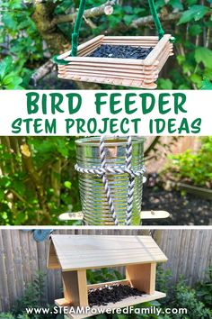 a bird feeder made out of an old tin can and some seeding trays