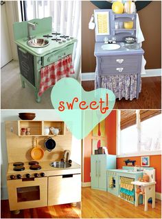 there are pictures of different kitchen appliances in this photo collage with words sweet on them