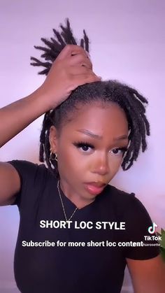 Short Loc Styles for the ladies #shortlocs #locs #locstyles #locjourney #naturalhair Protective Hair Styles Over Locs, Locs With Drawstring Ponytail, Dreadlocks Braids Hairstyles, Women Short Locs Hairstyles, Short Locs Hairstyles For Women Dreadlock Styles Dreads Hair, Style For Short Dreadlocks, Easy Lock Styles, Styles For Short Locs No Retwist, Locstyles Women Short