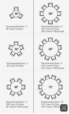 the table and chairs sizes are shown in three different styles, including one for each seat