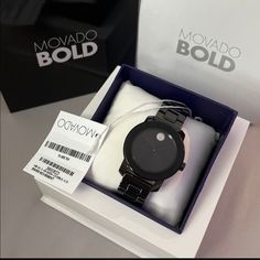 Black Womens Movado Luxury Watch. Comes With Box, Mini Booklet, Tag And Box Cover. Originally $1000 Designer Black Diamond Watch With Diamond Hour Markers, Modern Black Diamond Watch, Modern Black Round Diamond Watch, Luxury Black Watch As Gift, Luxury Black Watch As A Gift, Black Round Diamond Watch For Gift, Black Diamond Watch Round Shape For Gift, Black Round Diamond Watch As Gift, Black Round Diamond Watch Gift