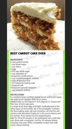 the recipe for carrot cake is shown