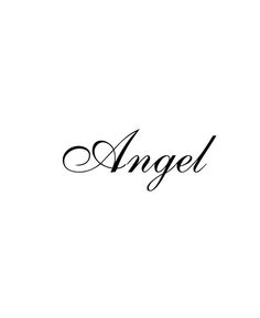 the word angel written in black ink on a white background