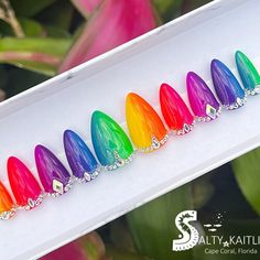 Neon Ombré With Swarovski Embellishments Gel Press on Nails Etsy Gel Press On Nails, Swarovski Nails, Gel Press, Embellishments