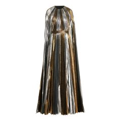 Golden hour requires the best, and this stunning gown from SemSem offers trending metallics in abundance. Crafted from silver and gold plissé-lamé, the flattering wrap effect cinches the waist, providing a beautiful silhouette. The cascading cape sleeves ensure you’ll feel like the goddess you are, simply pair alongside your favorite statement jewelry for a standout look. SIZE & FIT Fits true to size, take your normal size Designed for a draped, flowy silhouette  Mid-weight, non-stretch fabric Model is 177cm/ 5’9 and is wearing a US 4 DETAILS & CARE Wrap-effect front Floor-grazing skirt Cape sleeves Concealed hook and zip fastening along back  Gold and silver plissé-lamé 100% polyester Lining: 96% silk, 4% elastane Dry clean This made-to-order style takes 3-4 weeks to produce & ship. Skirt Cape, Beautiful Silhouette, Cape Sleeves, Stunning Gowns, The Goddess, Girls Rompers, Girls Jacket, Silver And Gold, Womens Fall