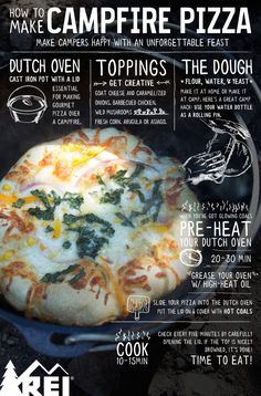 an advertisement for campfire pizza with instructions on how to make it in the oven