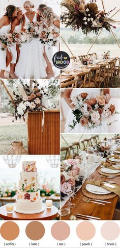 the wedding color palette is peach and brown