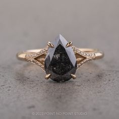 black diamond Pear Diamond Engagement Ring, Unique Diamond Rings, Tiny Diamond, Unique Diamonds, Pear Diamond, Recycled Gold, Conflict Free Diamonds, Hand Engraving, Diamond Engagement Ring