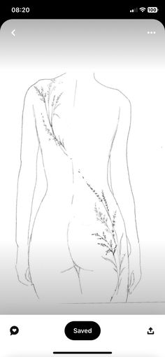 a drawing of a woman's back in black and white with the words saved on it