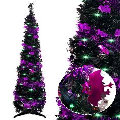 PRICES MAY VARY. This pop up Christmas tree for Halloween decorations is made of high quality tinsel, with purple laser bat pattern and black PVC wrapped to form a cool Halloween decoration tree. The shiny pencil pop-up tree comes with 60 LED lights, which are already installed on the tree, eliminating the tedious step of manually setting up the Lamp string. Easy to store and install, simply assemble the metal tube, insert the base, and wrap the tinsel bark around it to a complete pop-up tree. U Mini Halloween Tree, Pop Up Christmas Tree, Mini Christmas Tree Decorations, Pencil Tree, Tinsel Christmas Tree, Pencil Trees, Bat Pattern, Halloween Tree, Lights Black