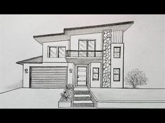 a drawing of a house with stairs leading up to it