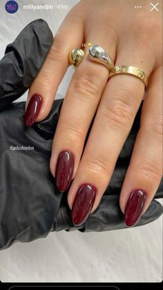 Annadianaxxoo Fall To Winter Nail Colors, Christmas Nails Plain Colors, Old Money Acrylic Nails, Dark Red Nails Chrome, Fall Nails Tan Skin, Nail Into Almond, Berry Nails With Chrome, Maroon With Chrome Nails, Dark Red Chrome Nails Designs