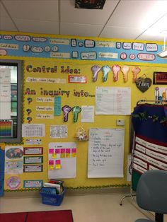 a bulletin board with writing and pictures on it