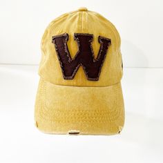 Adjustable Baseball Cap 100% Cotton Distressed Finishing “W” On Front Of Cap Mustard Yellow Cap With Brown Embroidered Lettering New In Bag Casual Brown Baseball Cap With Letter Patch, Mens Fedora Hat, Usa Embroidery, Dior Hat, Embroidered Lettering, Louis Vuitton Hat, Christmas Beanie, Black Cowgirl, Mens Fedora