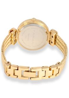 Stainless Steel Mesh Bracelet, Gold tone case, quartz movement | Tahari Ladies Gold Tone Herringbone Patterned Mesh Bracelet Watch Mesh Bracelet, Fitness Watch, Stainless Steel Mesh, Steel Mesh, Herringbone Pattern, Bracelet Gold, Quartz Movement, You Bag, Herringbone