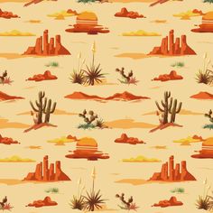 Desert Landscape Fabric - Orange - ineedfabric.com Orange Desert, Tall Cactus, Western Fabric, West Art, Landscape Fabric, Desert Landscape, Digital Print Fabric, Orange Fabric, Desert Landscaping