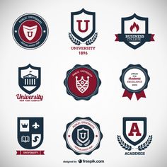 various badges and emblems for university