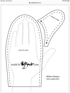 the mitten pattern is shown in black and white, with stitching on it