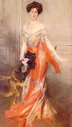 a painting of a woman in a red dress