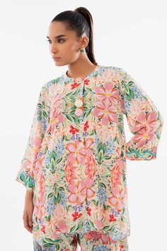 Evona Spring Multicolor Silk Kurta, Spring Silk Kurta With Printed Motifs, Multicolor Silk Kurta For Spring, Multicolor Floral Print Long Sleeve Kurta, Multicolor Long Sleeve Floral Print Kurta, Multicolor Long Sleeve Floral Kurta, Multicolor Long Sleeve Kurta With Floral Print, Multicolor Floral Print Kurta For Spring, White Digital Print Kurta For Spring