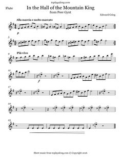 sheet music with the words in the half of the mountain king