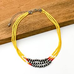 Aztec Seed Beaded Three Strand Choker Necklace with Silver Beads in Yellow Default Title | Trendy pieces for all shapes and sizes. Cheap Southwestern Necklace With Tiny Beads, Cheap Southwestern Style Necklaces With Tiny Beads, Affordable Southwestern Necklace With Tiny Beads, Cheap Southwestern Beaded Necklaces, Cheap Southwestern Beaded Necklace, Jewelry Websites, Boutique Names, Boutique Instagram, Boutique Wholesale