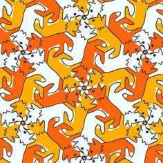 an orange and white pattern with cats on it