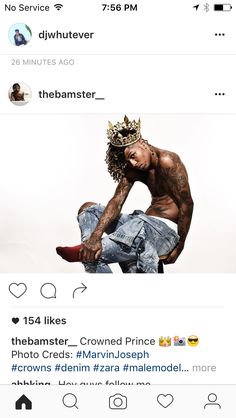 the man is sitting on his skateboard wearing a crown and has no shirt on