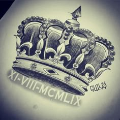 a drawing of a crown with the word x - vim - mcmlix on it