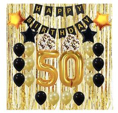 a 50th birthday decoration with balloons and streamers