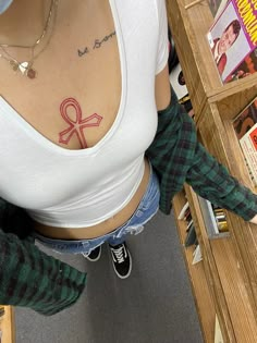 Ankh tattoo | tattoo by  Chana Riley Ankh Chest Tattoo Female, Ankh Sternum Tattoo, Ankh Tattoo Women Chest, Ankh Tattoo Women, Tattoo Baddie, In Between Chest Tattoo Female, Art Tattoo Ideas, Ankh Tattoo, Small Chest Tattoos