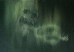 a blurry image of two skulls in the dark