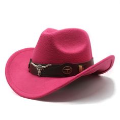 Pink Western Cowboy, Cowgirl Hat, Bull Horns Strap, Men Women Retro Wide Brim Texas Cowboy, Pink Cowboy Hat, Pink Cowboy, Bull Horns, Pink Crown, Western Cowboy Hats, State Of Texas, Cowgirl Hat, Chappell Roan