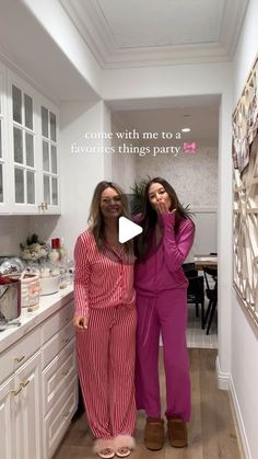 two women standing in a kitchen with the caption, come with me to eat five great things party