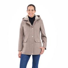 Button up in warmth and style with this Women's London Fog Front Zip Wool Anorak Jacket with Sherpa Hood. Click on this WOMEN'S GUIDE to find the perfect fit and more! Button up in warmth and style with this Women's London Fog Front Zip Wool Anorak Jacket with Sherpa Hood. Click on this WOMEN'S GUIDE to find the perfect fit and more! FEATURES Long sleeves Attached hood Snap & zipper closure Plain weave construction 2 functional pockets at front Anorak silhouette Sherpa inside hood for extra cozi Fall Hooded Jacket With Button Closure For Outdoor, Fall Outdoor Hooded Jacket With Button Closure, Hooded Outerwear With Button Closure For Outdoor, Winter Outdoor Parka With Button Closure, Winter Outdoor Hooded Jacket With Button Closure, Beige Hooded Outerwear With Buttons, Wool Anorak, Anorak Jacket, London Fog