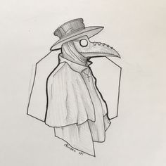 a drawing of a bird wearing a hat and coat