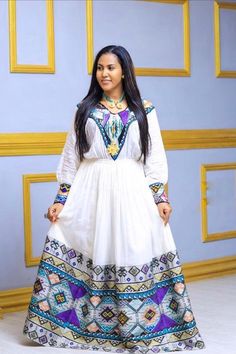 Immerse yourself in timeless opulence with our handwoven Habesha dress, meticulously crafted with Menen fabric, thread, and cotton. This extraordinary dress showcases a vibrant pattern design that breathes life into Ethiopian heritage and cultural traditions.