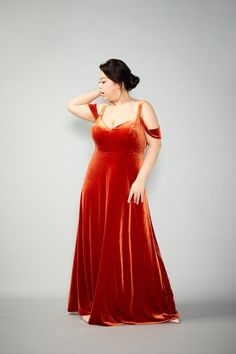 Velvet Burnt Orange Orange Velvet Dress, Bridesmaid Dress Sizes, Autumn Dress, Home Dress, Size 16 Dresses, Dress Size Chart, A Dress, Velvet Dress, Maid Of Honor