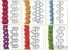 the steps to crochet are shown in different colors