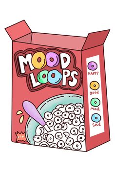 an open box of cereal with the word mood loops on it's front and side