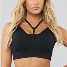 Fashion Nova Black Strappy Sports Bra. This Sports Bra Is Really Supportive And True To Size. Looks Great On And Not Uncomfortable At All. Brand New!! Black Yoga Bra With Medium Bust Support, Black Bra-friendly Tank Top For Light Exercise, Black Racerback Crop Top For Pilates, Black Stretch Bra For Gym, Black Stretch Gym Bra, Black Tank Top For Light Exercise, Black Sporty T-back Activewear, Black Gym Bra With Light Support, Black Racerback Gym Bra