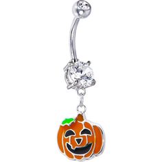 an orange pumpkin belly ring with a diamond in the center