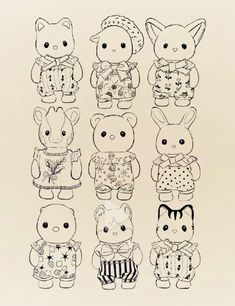 a drawing of several different types of teddy bears