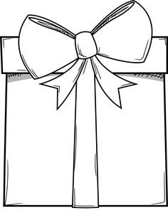 a black and white drawing of a present box with a bow on it's ribbon