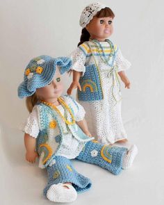 two dolls sitting next to each other on the cover of a book titled doll hippy wardrobes