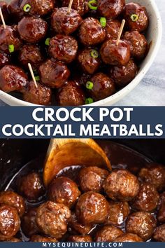 crock pot cocktail meatballs with toothpicks in the middle and on top