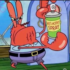 a cartoon character holding a can of anthrorny spray