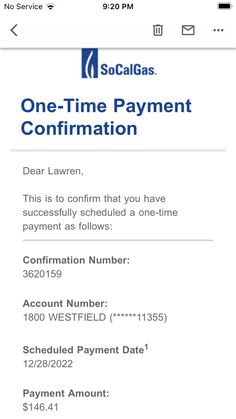 an email form with the text, one - time payment information is displayed on it