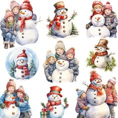 Snowman Cute Art Christmas Stickers Set Scrapbook Kids Diary Notebook DIY Crafts Decorative Paper Crafts, Vintage Pink Christmas, Rice Paper For Decoupage, Snowman Clipart, Christmas Decoupage, Winter Snowman, Decoration Stickers, Watercolor Christmas, Kids Stickers