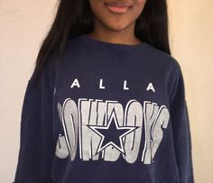 A personal favorite from my Etsy shop https://www.etsy.com/listing/488656129/vintage-dallas-cowboys-reworked-football Dallas Cowboys, Dallas, Graphic Sweatshirt, Etsy Shop, Football, Sweatshirts, Trending Outfits, Women's Top, Unique Jewelry